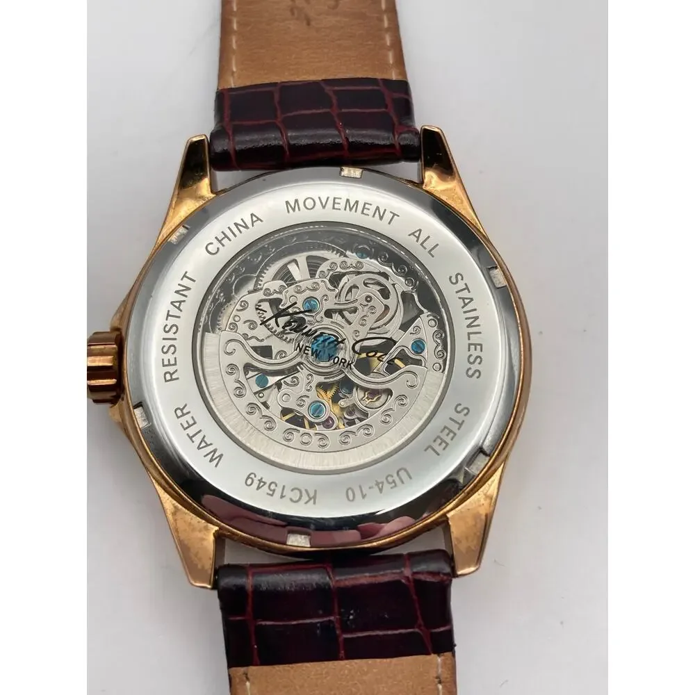 Kenneth Cole KC1549  Mens Automatic Watch 42mm Skeleton Back - WR  Leather Strap - Picture 5 of 13